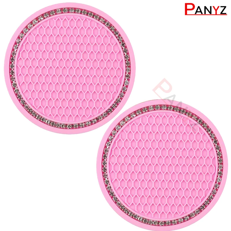 Car Non-slip Water Cup Pad Diamond Rhinestone Bling Decoration Auto Interior Cup Bottle Anti-skid Rubber Mat Car Accessories