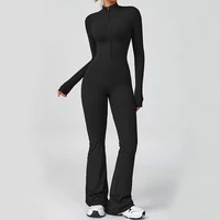 VITALINOVO Women Long Sleeve Flare Workout Jumpsuit Zip Up Romper Bottom Pants Wide Leg Full Length Bodysuit Bodycon One Piece - Image 3