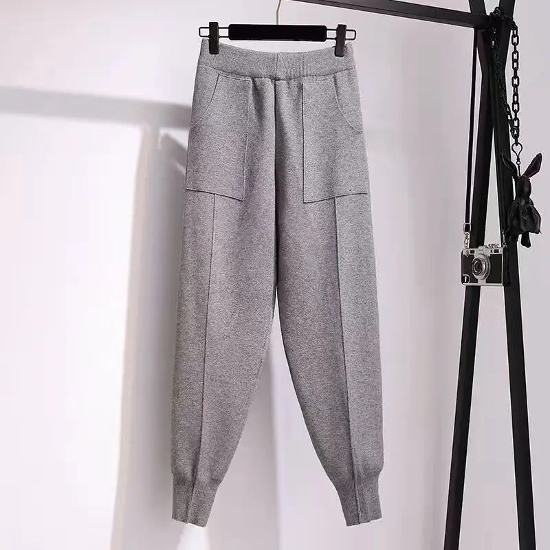 Women pants autumn and winter black casual knitted pants loose elastic spring and autumn nine points Harlan radish pencil pants 6