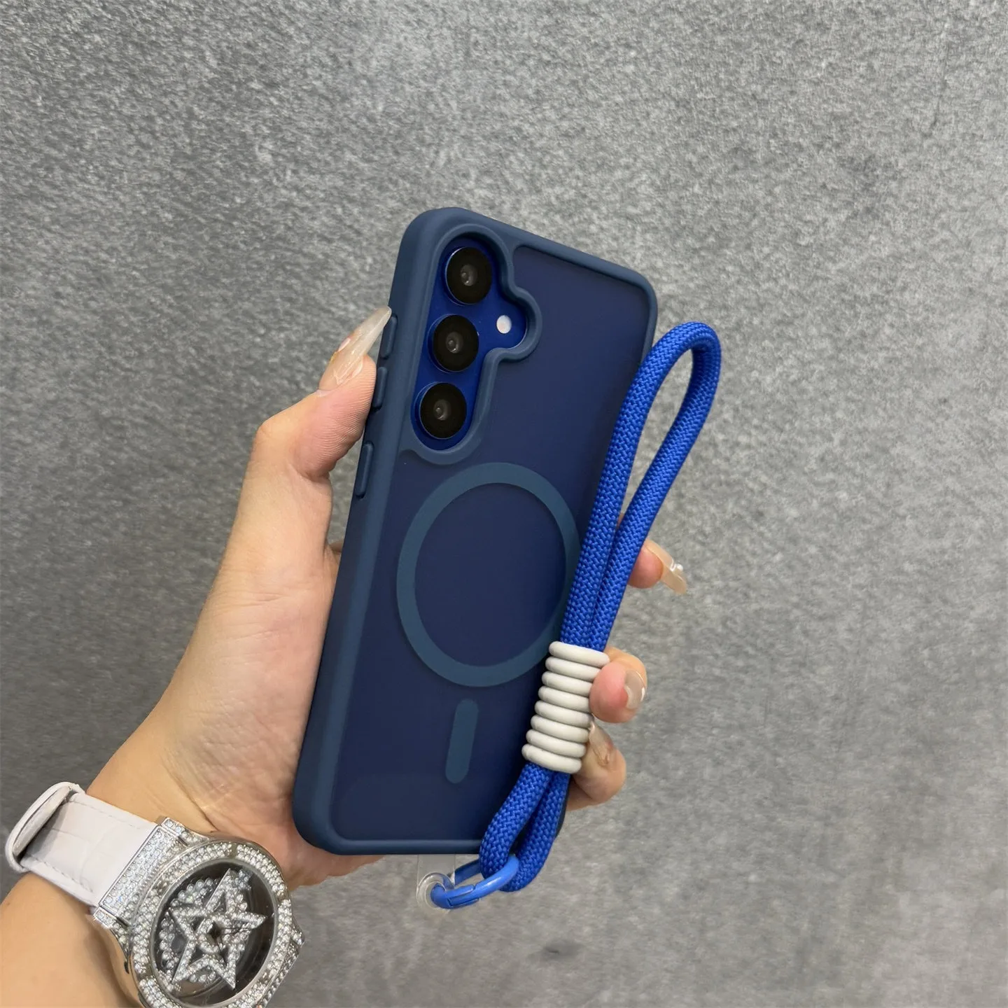 MagSafe Matte Translucent Wrist Strap Phone Case with Magnetic Cover