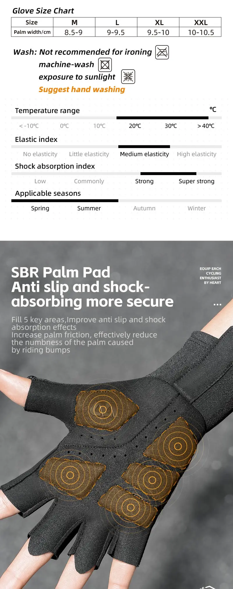 Description Picture 4 of itemWEST BIKING Summer Half Finger Cycling Gloves Ultralight Breathable Road Bike Racing Gloves Anti-Slip SBR Pad Cooling Sport Gear