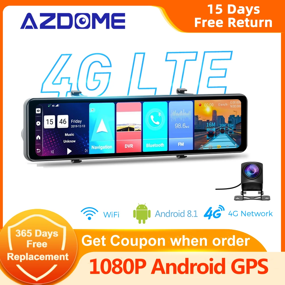 AZDOME ANDROID зеркало заднего вида видеорегистратор GPS навигация 4G сетевое