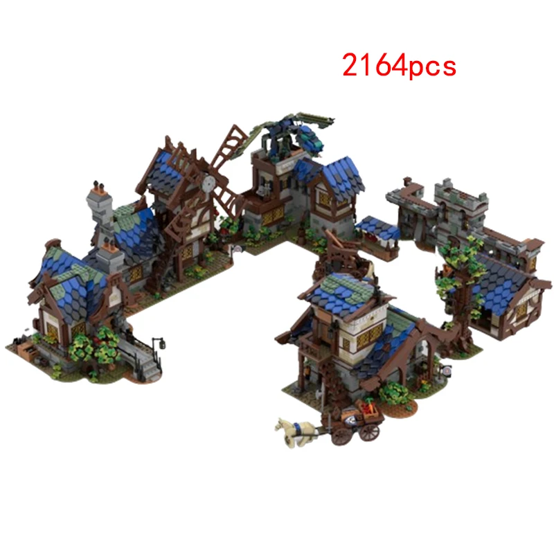 

In stock, fast delivery MOC-80029 Medieval Castle Town Bundle Small Particle Assembled Building Blocks Construction Model Toy