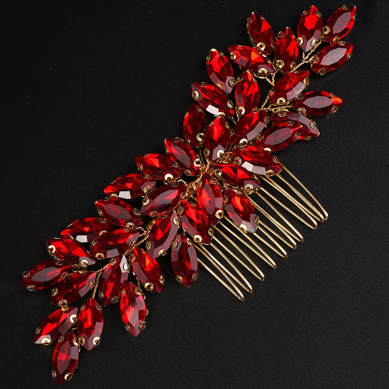 S8276e026f30a44788a6825635c91e579D Fashion Rhinestone Hair Comb for Bridal Headpiece 9 Color Wedding Hair Accessories Women Handmade Tiara Headdress Party Headwear Mallzona