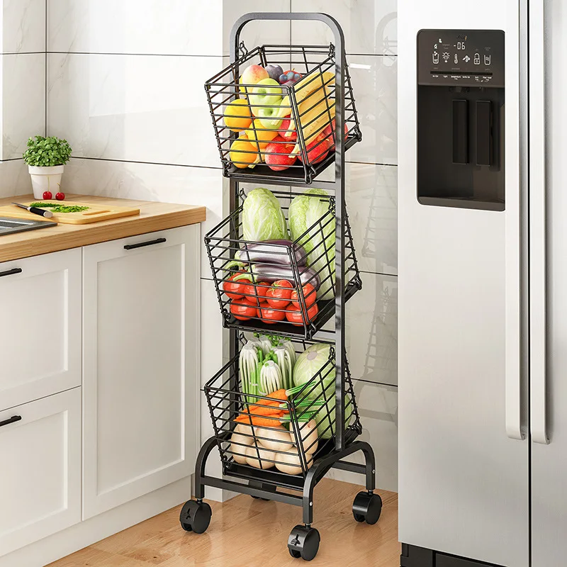 Three-Piece Kitchen Floor Multi-Layer Stackable Storage Rack Seasoning  Holder Household Vegetables Storage Basket Fruit Basket - AliExpress