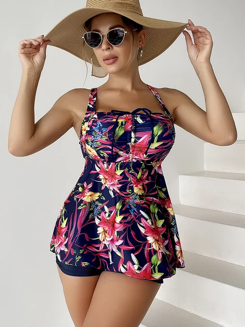  Women's 2 Pieces Plus Size Tankini Swimsuits for Women Rose  Floral Leaf Seamless Bathing Suit with Top/Boyshorts Summer Decor Tummy  Control Swimwear : Clothing, Shoes & Jewelry