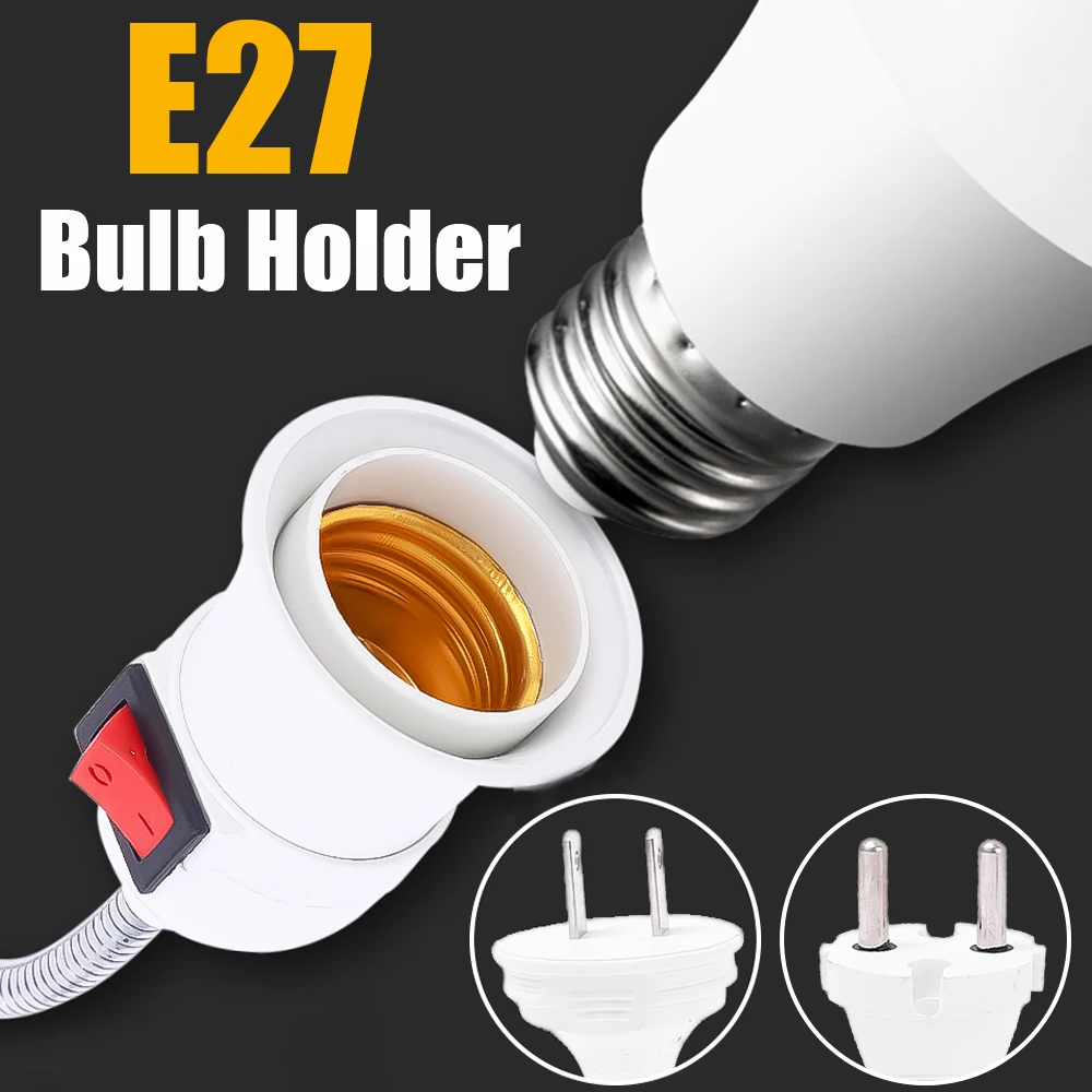 

E27 Lamp Base Bulb Holder With Switch Adjustable Socket Holder Universal EU US Plug Energy Saving LED Desk Bulb Base Converter