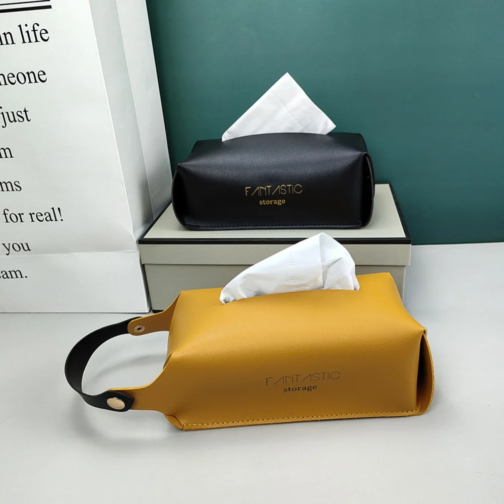 1PC Luxury Hanging Tissue Holder Case Box Pu Leather Home Car Towel Napkin Papers Dispenser Holder Box Case Table Decoration