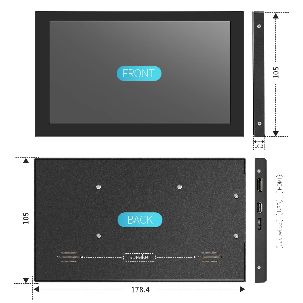 Cortical, Monitor Portátil, IPS Touch Screen, Raspberry