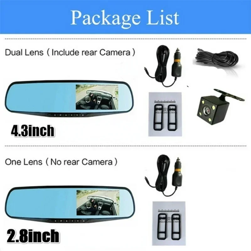 Rear View Mirror Dash Cam Mount Dual Lens Car Rearview Mirror Dash