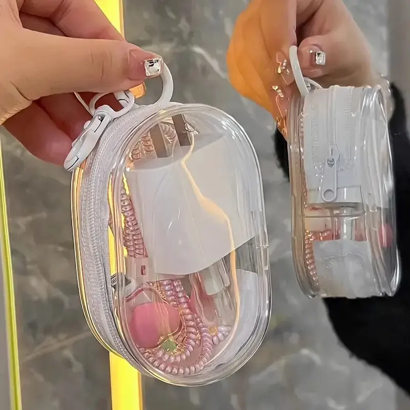 Clear Display Case Keychain For Blind Box Doll Mini Figures Portable Doll Storage Case Hanging Bag With Zipper Closure Keychain Charms Suitable For Collectibles Action Figures Pop Mart Cabin Shape