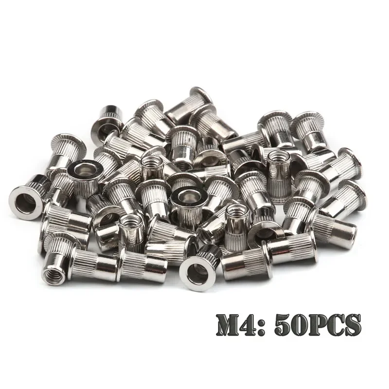 200/50pcs Rivet Nut Stainless Steel / Carbon Flat Head Nuts Set M3 M4 M5 M6 Threaded Insert Rivnut Cap Riveted