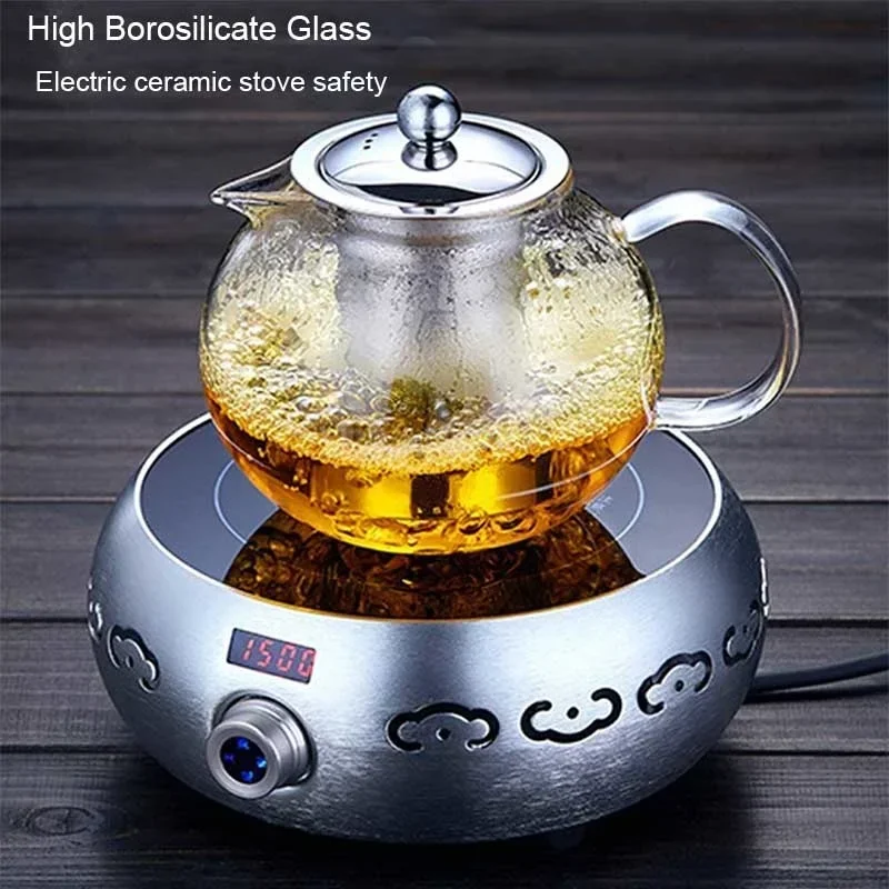 Borosilicate Glass Teapot With Removable Infuser Filter Heat Resistant Glass Teapot Cup Set Flower Puer Oolong Tea Kettle, 1Pc