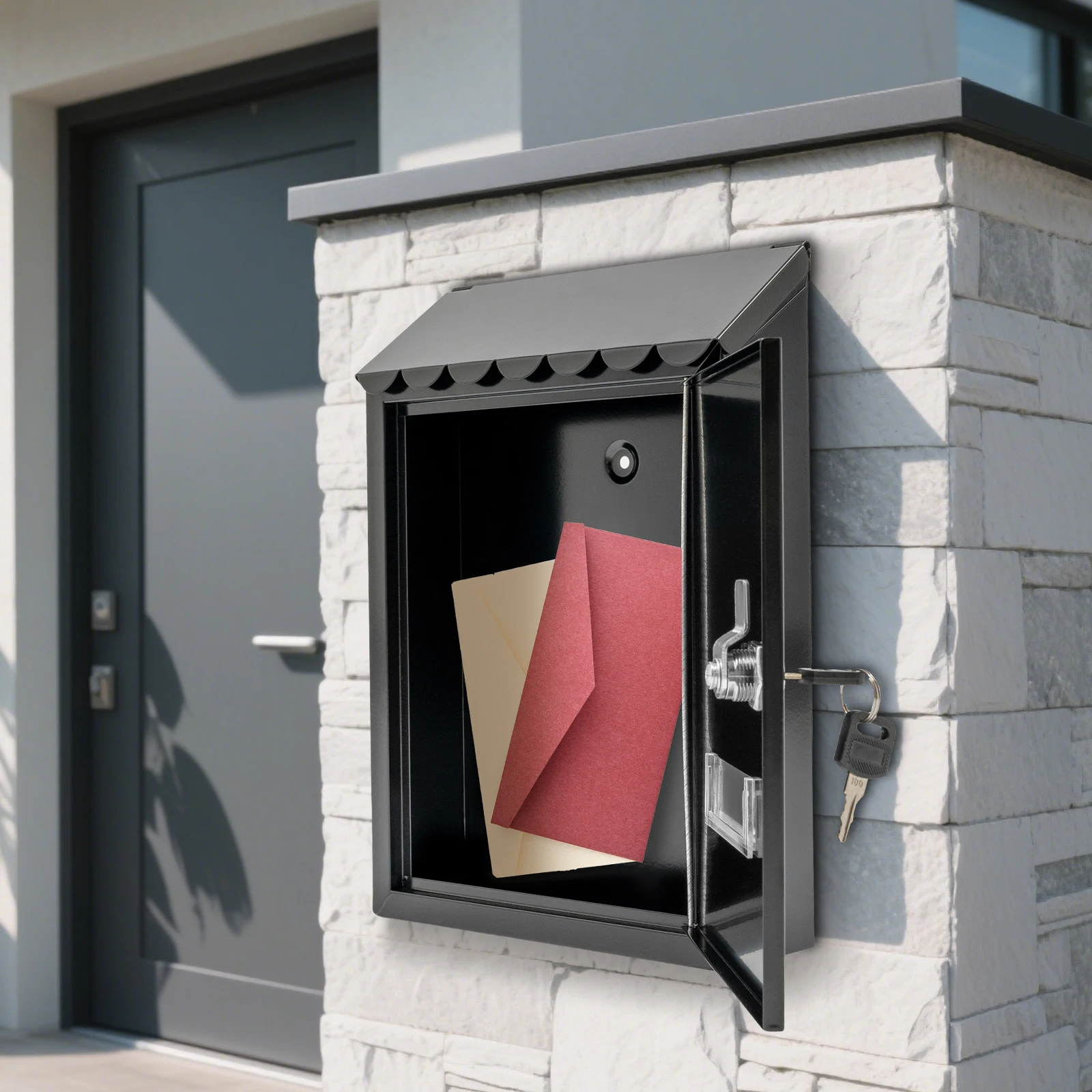 30cm Retro Letter Box Wall-Mounted Mailbox 2 Keys Iron Postbox Collection Box Ballot Case Newspaper Letter