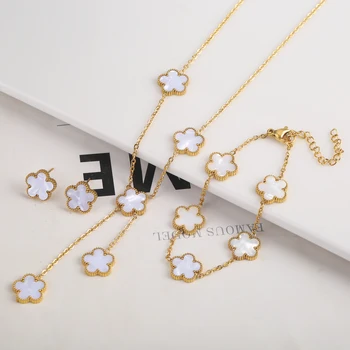 Gold Plated Clover Flower Bracelet 316L Stainless Steel 12