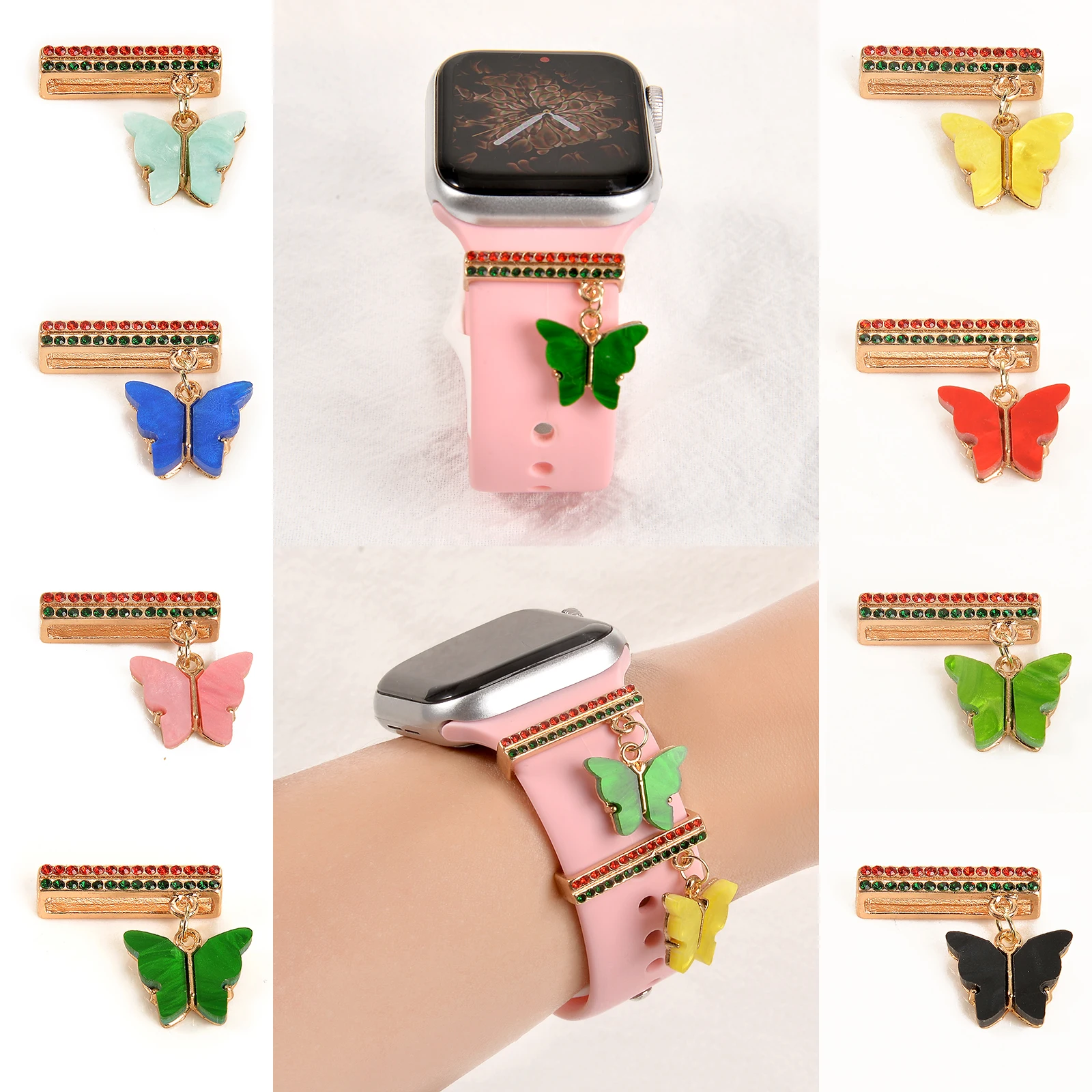 

Decorative Ring For Apple Watch Silicone Strap Accessories Metal Charms Nail Fashion Wristband For Iwatch Bracelet Ornament DIY