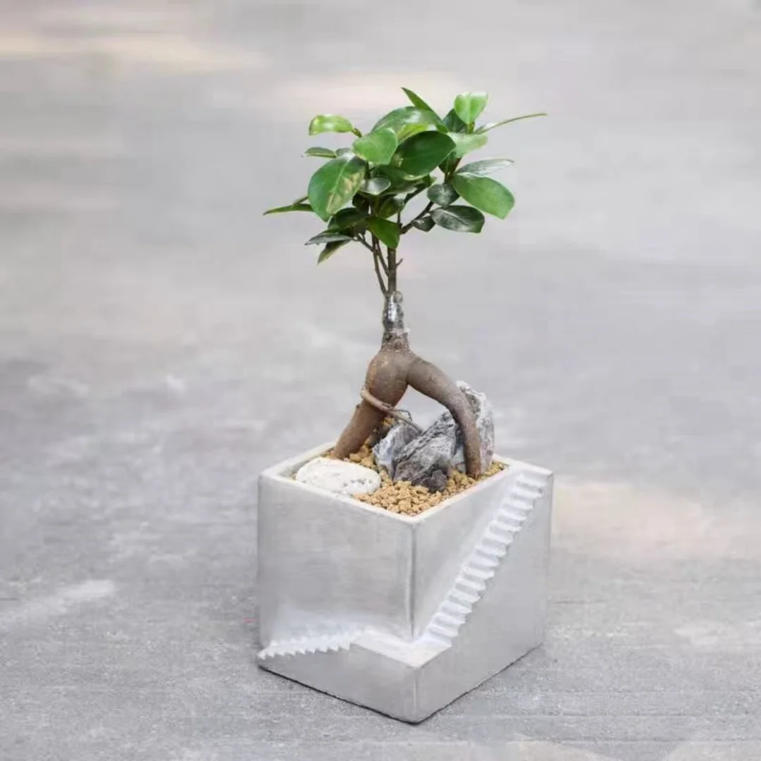 Microlandscape 계단 석고 화분, 실리콘 몰드 콘크리트 시멘트 다육 식물 화분, 탁상 장식 몰드