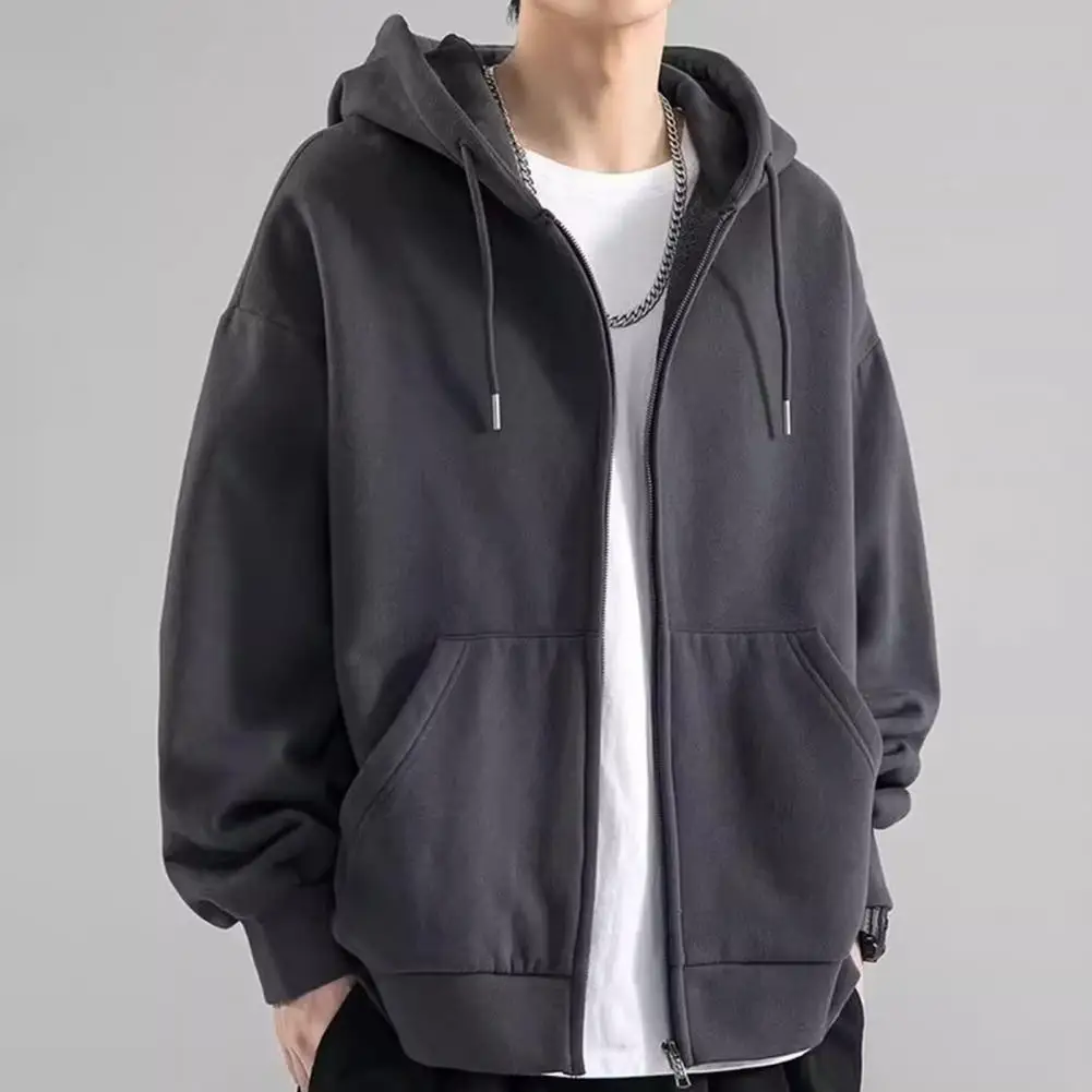 

Fall Coat Men Hooded Drawstring Solid Color Zipper Closure Long Sleeve Thin Casual Pockets Elastic Cuff Men Hoodie Jacket 2023