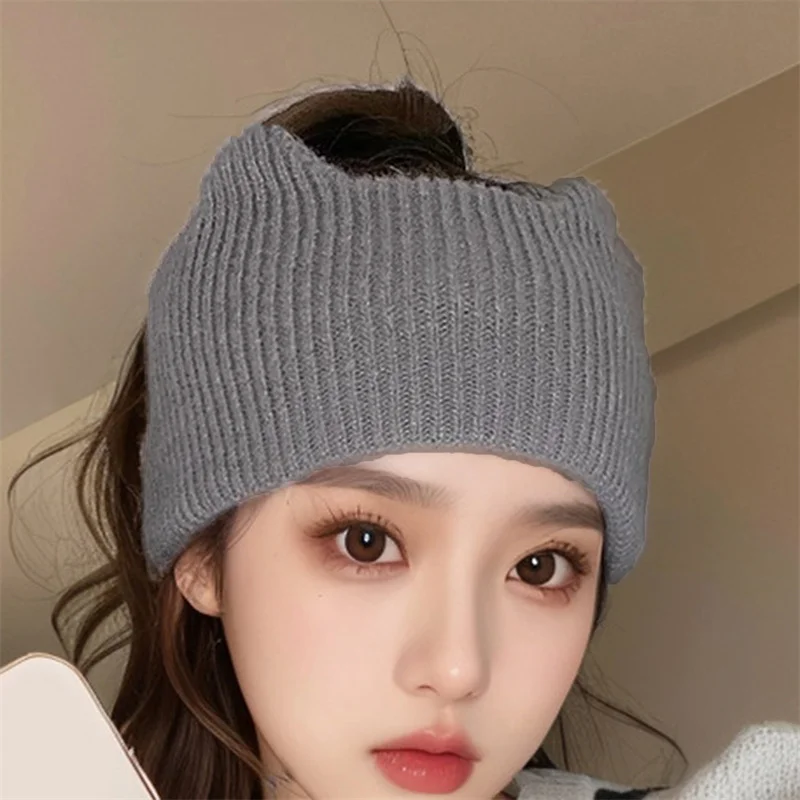 Sports Headbands Elastic Sweet Cat Ears Headband Winter Warm Knitted Women Cute Korean Face Washing Wide-brimmed Sports Hair Wrap