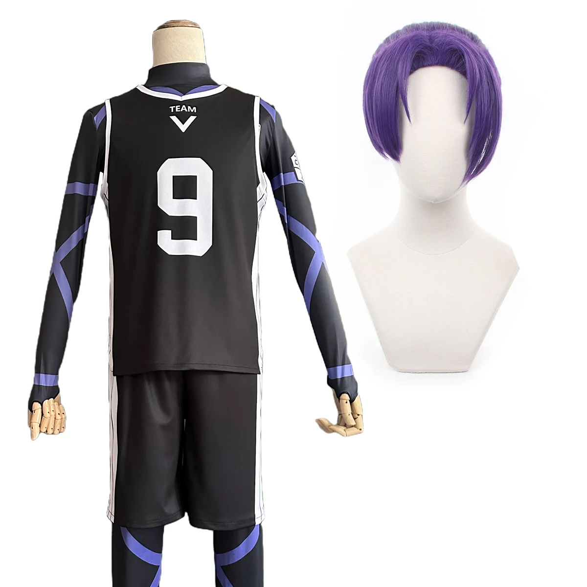Blue Lock Anime Reo Mikage Nagi Cosplay Costume Wig Black Jersey Football Training Uniform Rose Net Synthetic main image 1