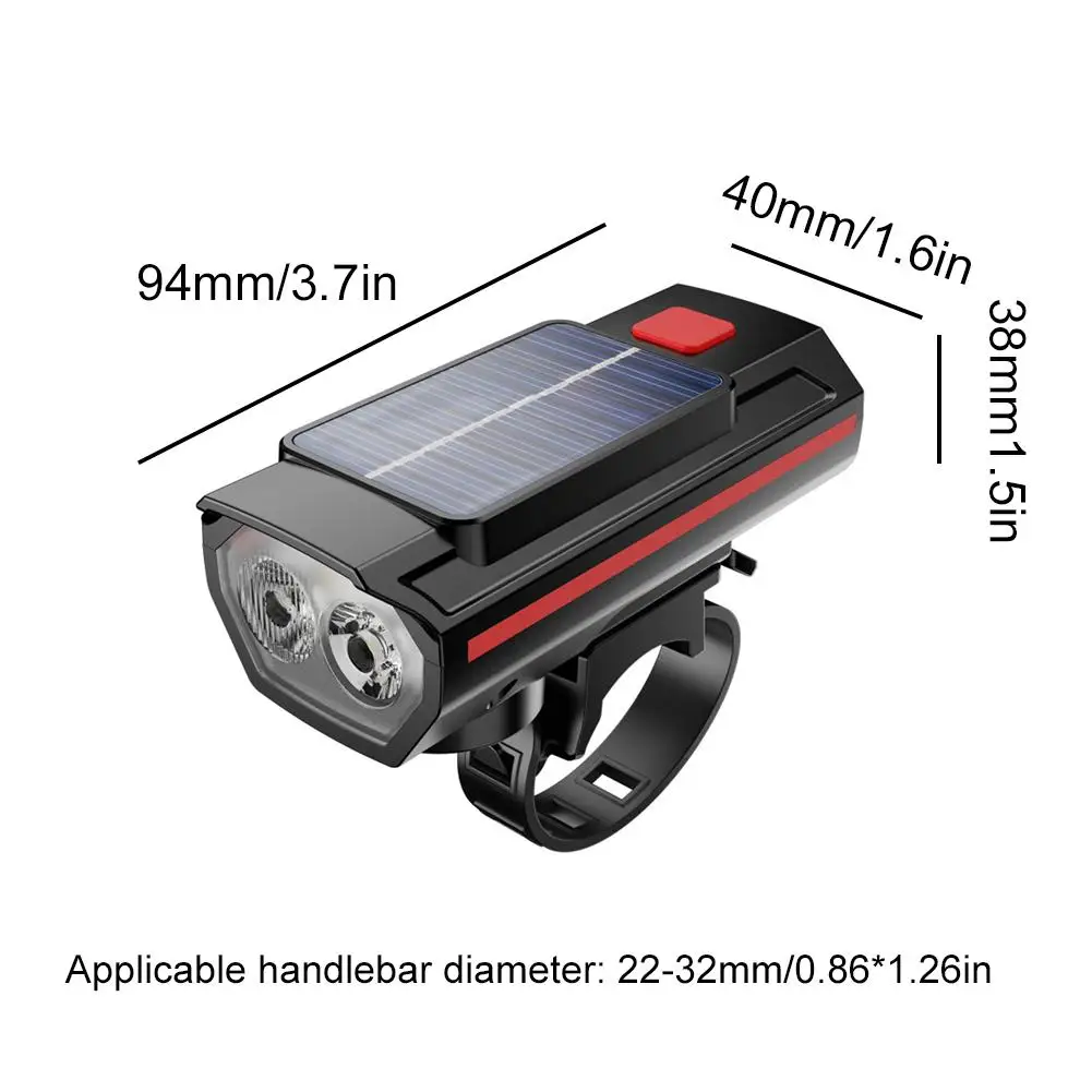 Solar Bike Front Lamp Horn Dual Lamp Beads Super Bicycle Safety Warning Night Brightness Waterproof Cycling Headlight