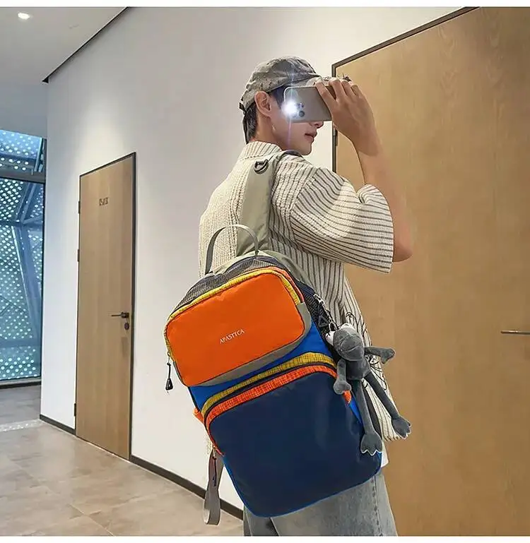 2025 Neuer Outdoor-Reiserucksack, modisch, umweltfreundlich, Patchwork, farbblockierend, vielseitig, ultraleicht, Dopamin-Umhängetaschen – Detail 15
