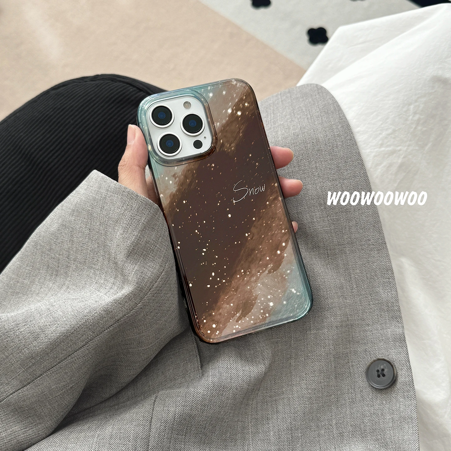 Luxury Laser Gradient Smudge Brown Phone Case For iPhone 15 14 13 16 Pro Max 13 14 15 16 Pro Fashion Shiny Bumper Cover Funda
