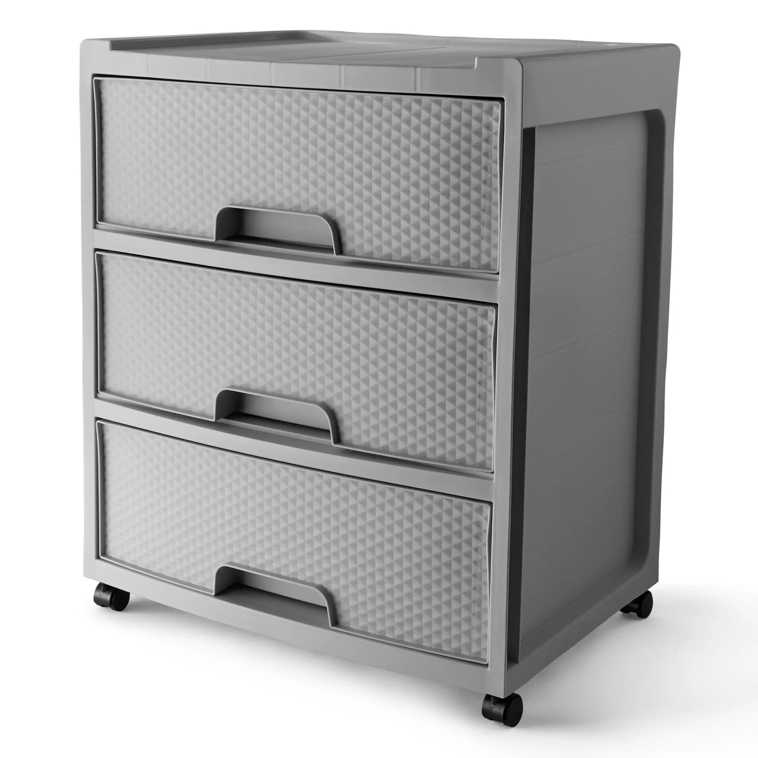 

Mainstays 3 Drawer Wide Diamond Plastic Storage Cart, Soft Silver