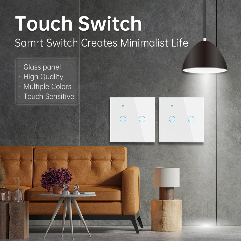 Tuya Smart Wifi EU Touch Switch 1Gang 2Way Glass Panel Touch Switches 2Way Stairs Wall Switches For Smart Life Alexa Google Home