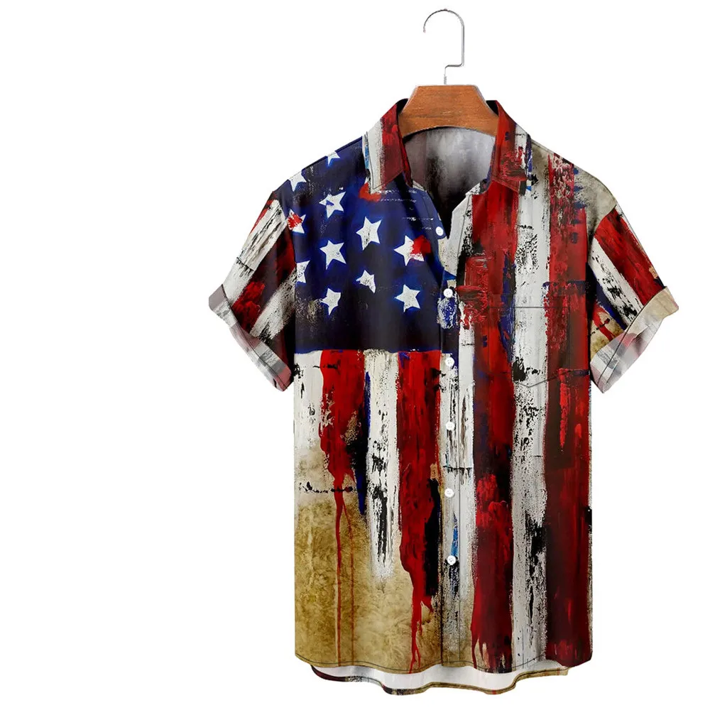 HXMen's Shirts Fashion American Flag Independence Day Printed Shirts 3D Graphic Summer Beach Shirt Ropa Hombre xuru europe and the united states summer new suspenders jeans women american independence day flag back pants k34 111