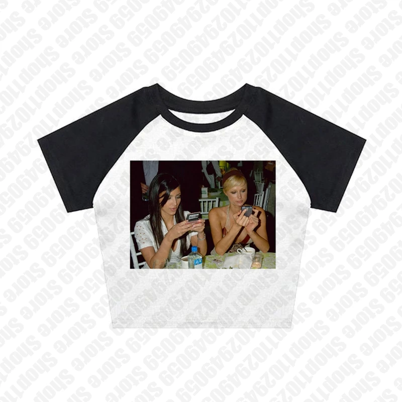 ตัวเลือกสินค้า เสื้อแขนสั้น Y2K สีขาว เสื้อแฟชั่นสไตล์ Grunge สำหรับสาวๆ