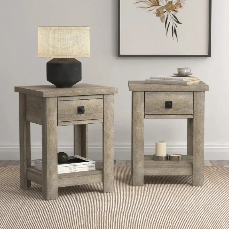 

Hillsdale Addison Farmhouse 1 Drawer Nightstand, Set of 2, Driftwood Gray Nightstands for Bedroom Small Table