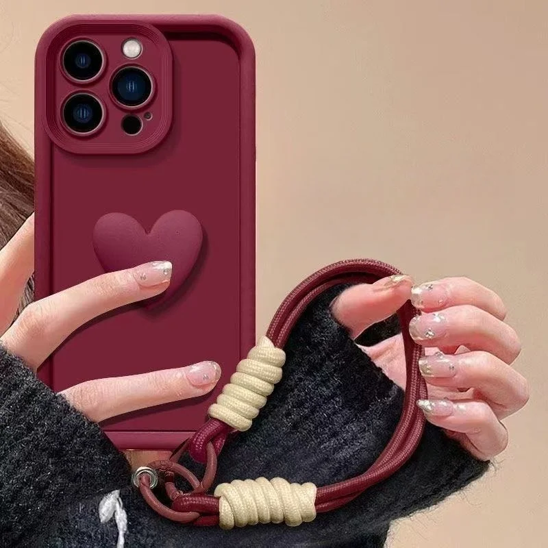 3D Love Heart Lanyard Phone Case