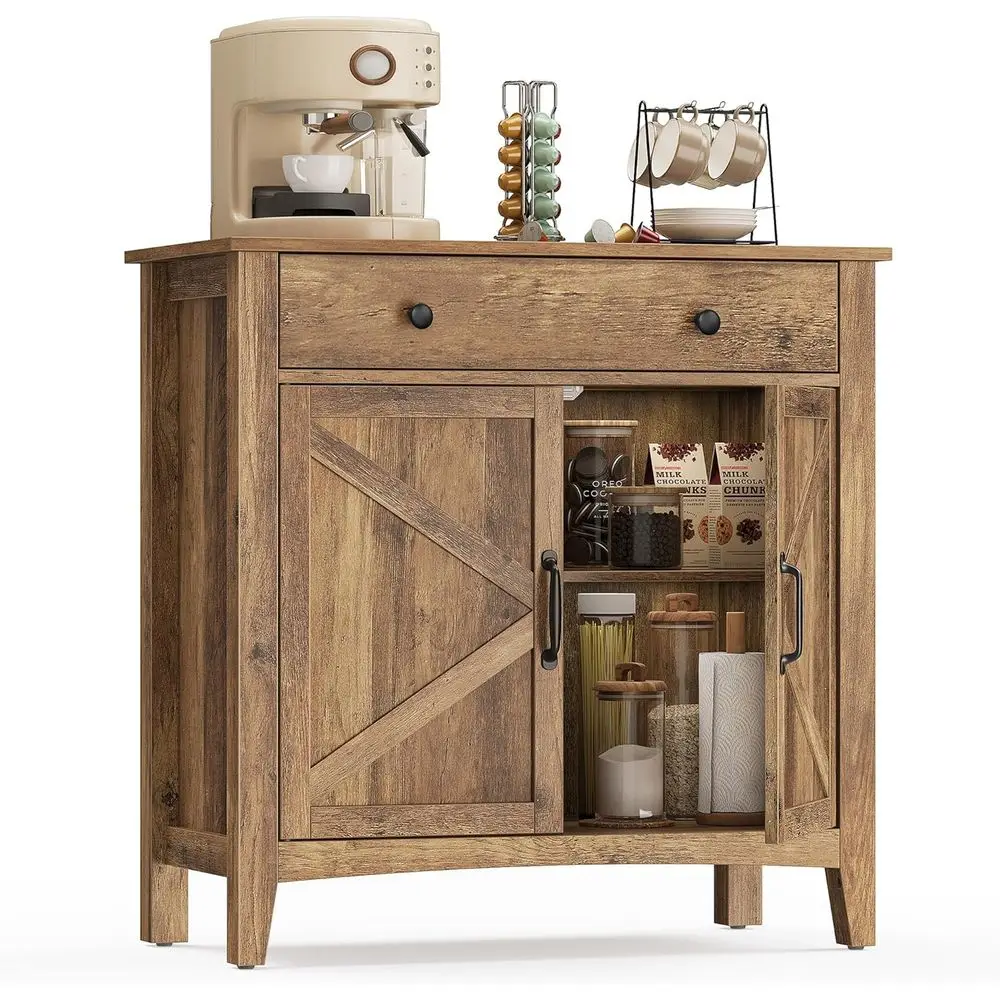 Coffee Bar Cabinet with Adjustable Shelves, Sideboard Storage, Cable ...