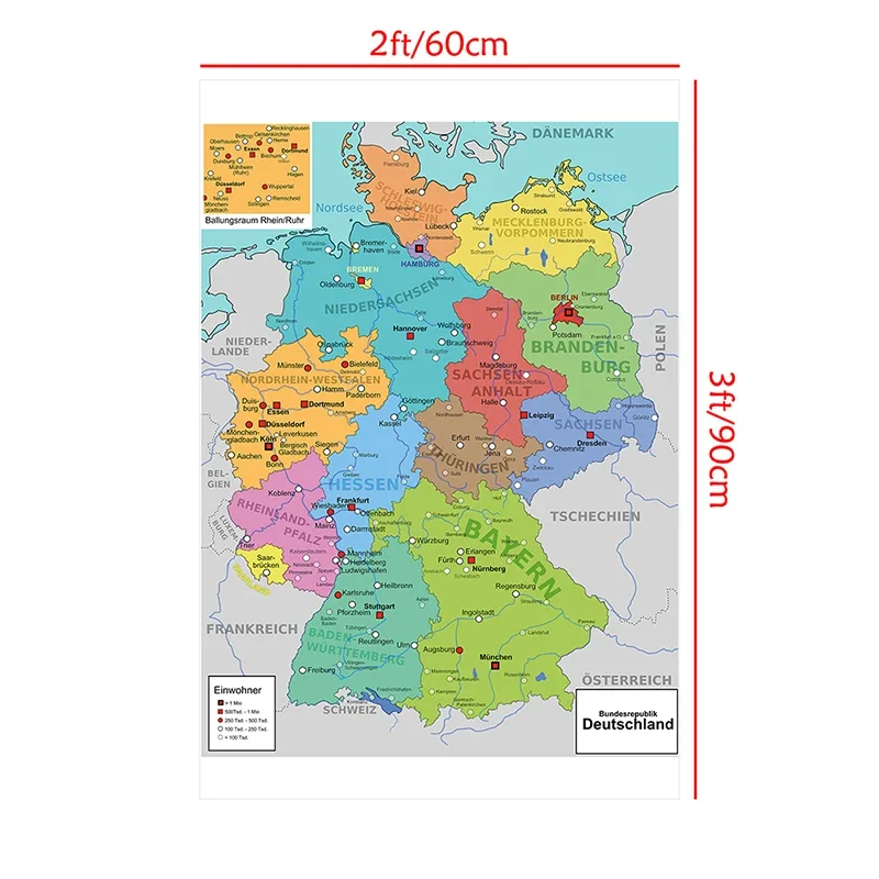 60*90cm Administrative Map of Germany Wall Decorative Map In German Non-woven Canvas Painting Living Room Home Decoration