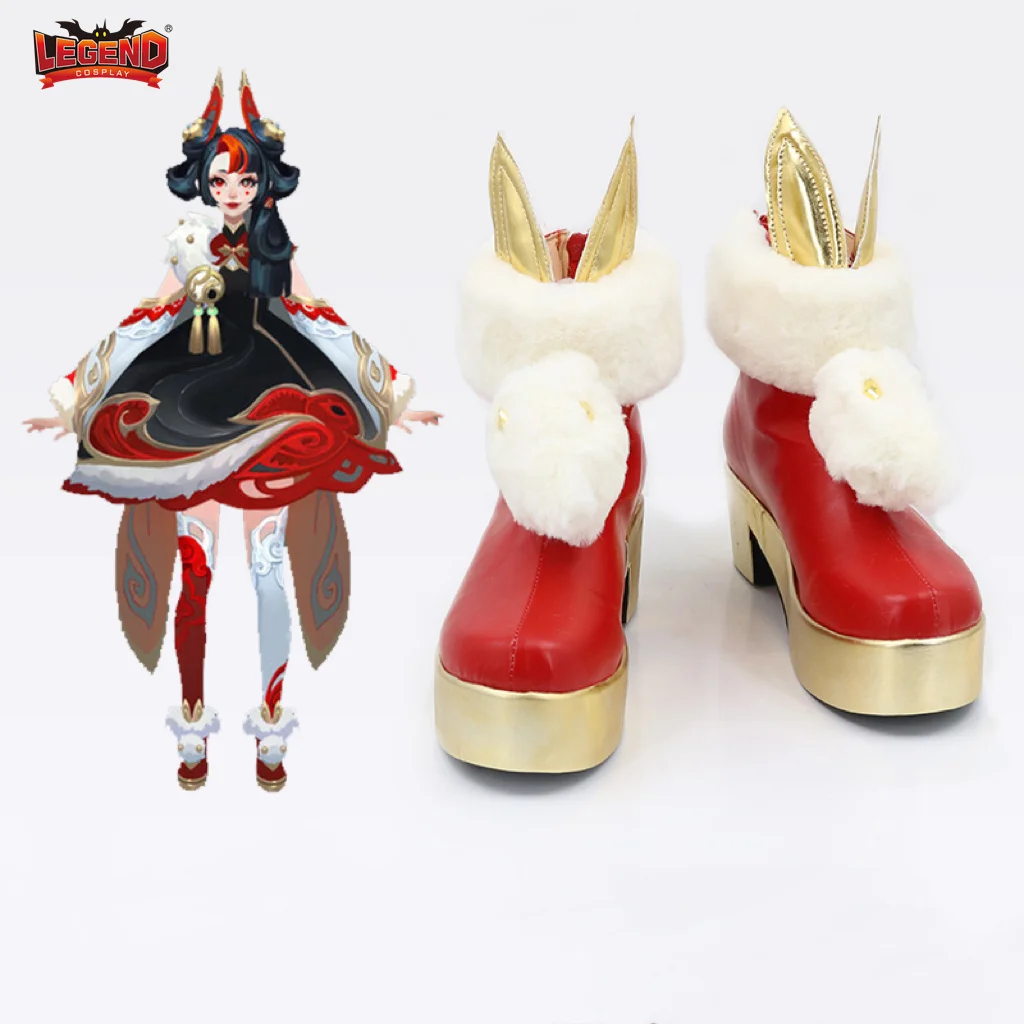 

LOL Mythmaker Gwen Cosplay Costume Game LOL New Year Skin Red Rabbit Shoes Boots Accessoriest Halloween Christmas Party Outfit