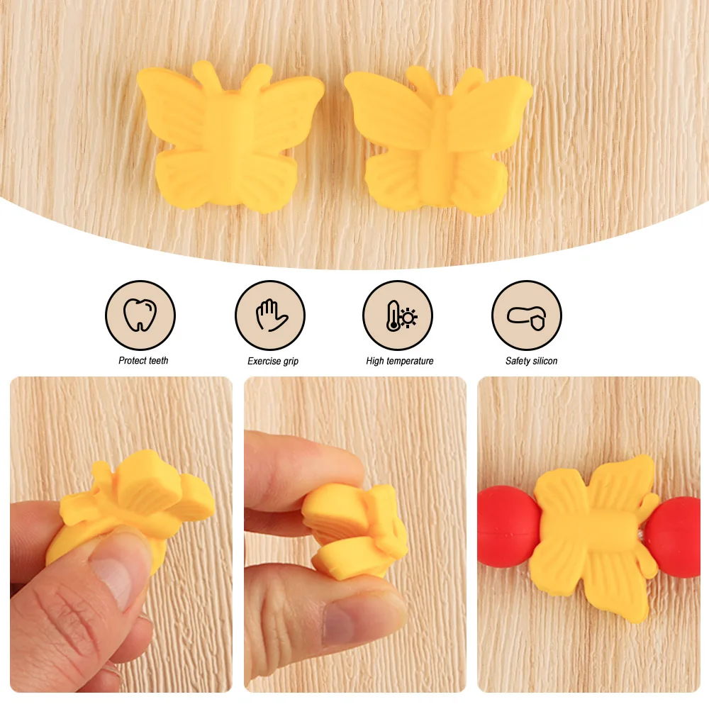 baby teething items diy Kovict 10pcs Baby Silicone Beads New Butterfly DIY Food Grade Silicone Teething Pacifier Chain Cute Silicone Teether Accessories baby teething items essential oils