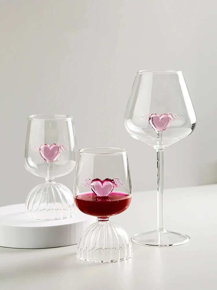 

3D Pink Love Crystal Glass Cup Goblet Red Wine Cup Home potbelly decanter Wine High-value Wedding Gift