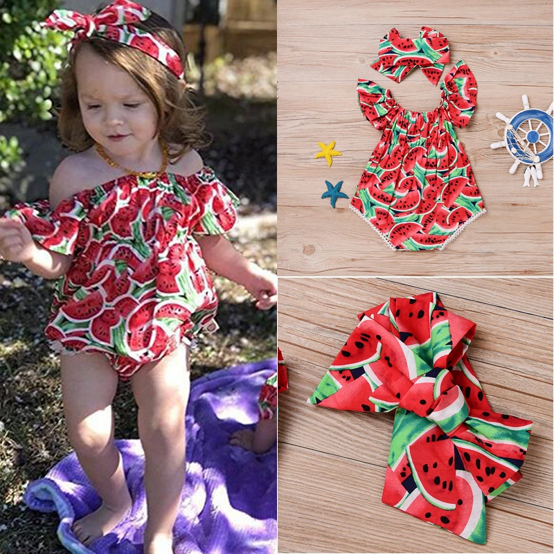 best Baby Clothing Set Pudcoco Cute Newborn Baby Girls Watermelon Print Short Sleeve Romper Bodysuit+Headband Clothes Sunsuit Baby Girl Clothes warm Baby Clothing Set