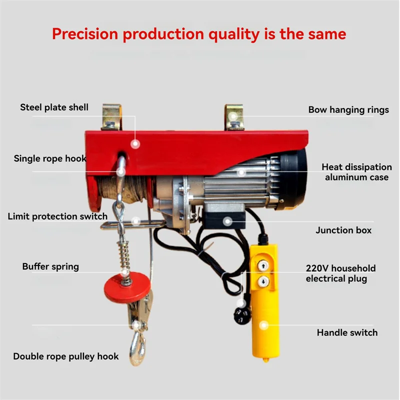 220V Electric Hoist with Wired/Wireless Remote Control Lifting Crane Cable Hoist Winch for Boat Car Garage Elevator