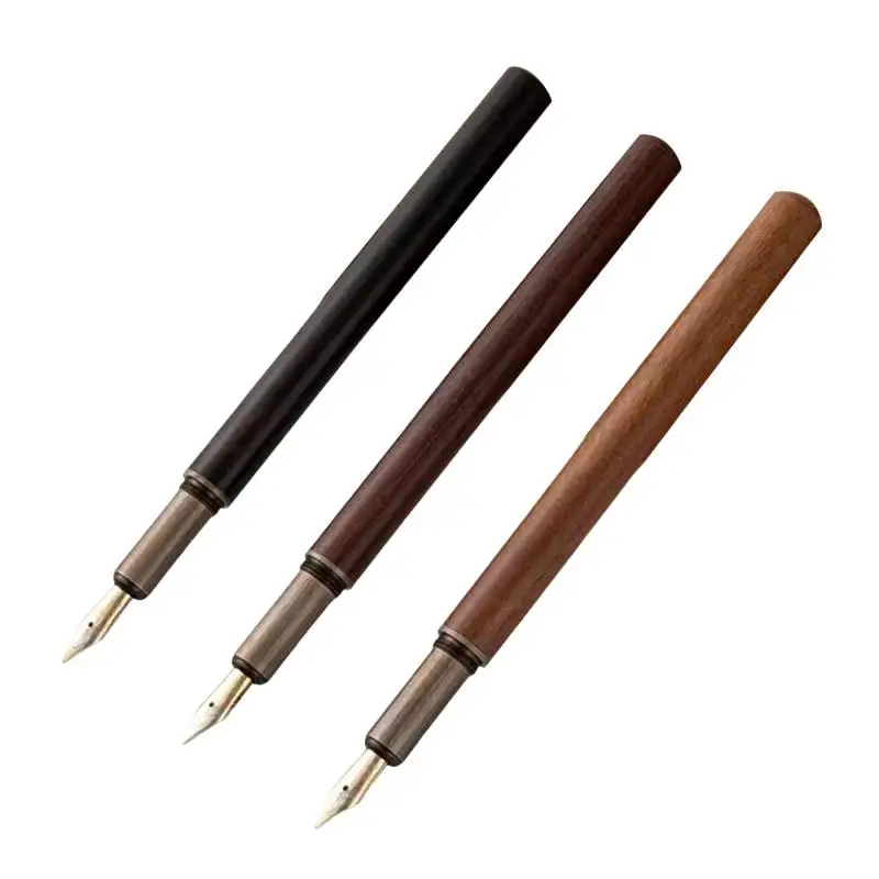 [C] 고급스러운 복고풍 나무 청동 만년필 사무실 비즈니스 글쓰기 예술 서예 잉크 펜 0.5mm 학교 학생 문구 선물