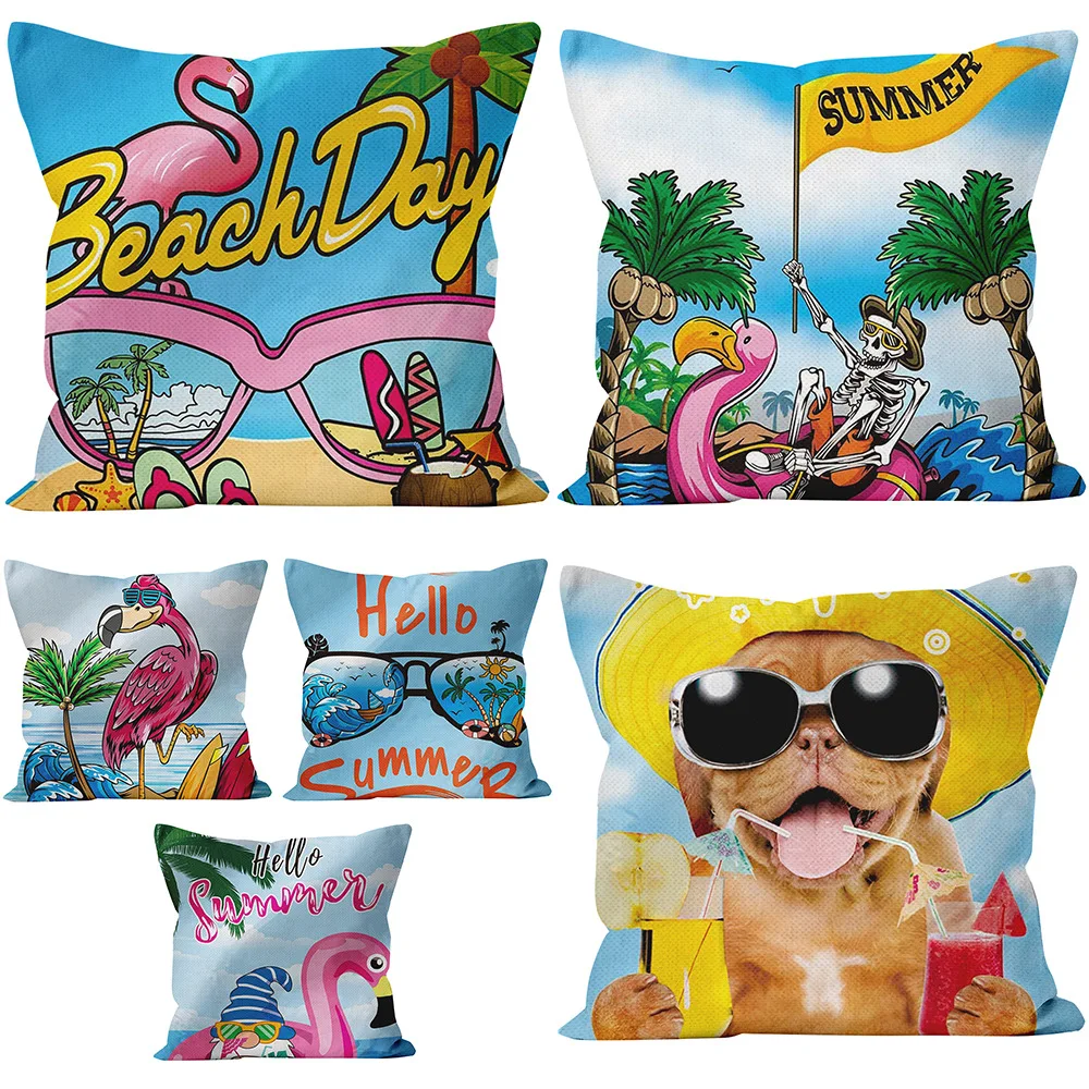 

Beach Day Pillowcase Funny Holiday Cat Pillow Covers Decorative Sofa Bed Pillowcase Home Decor Bedroom Living Room 45x45cm