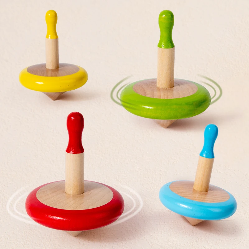 Wooden Spinning Top Toy Sets Colorful Rotating Gyro Toy for Children Early Education Birthday Party Gifts Desktop Spinning Top - 3
