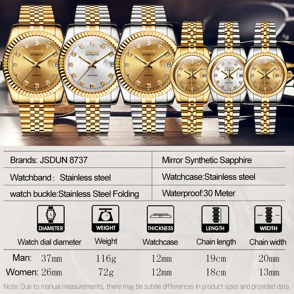 JSDUN ساعة نسائية أوتوماتيكية ماركة فاخرة أصلية مر...
