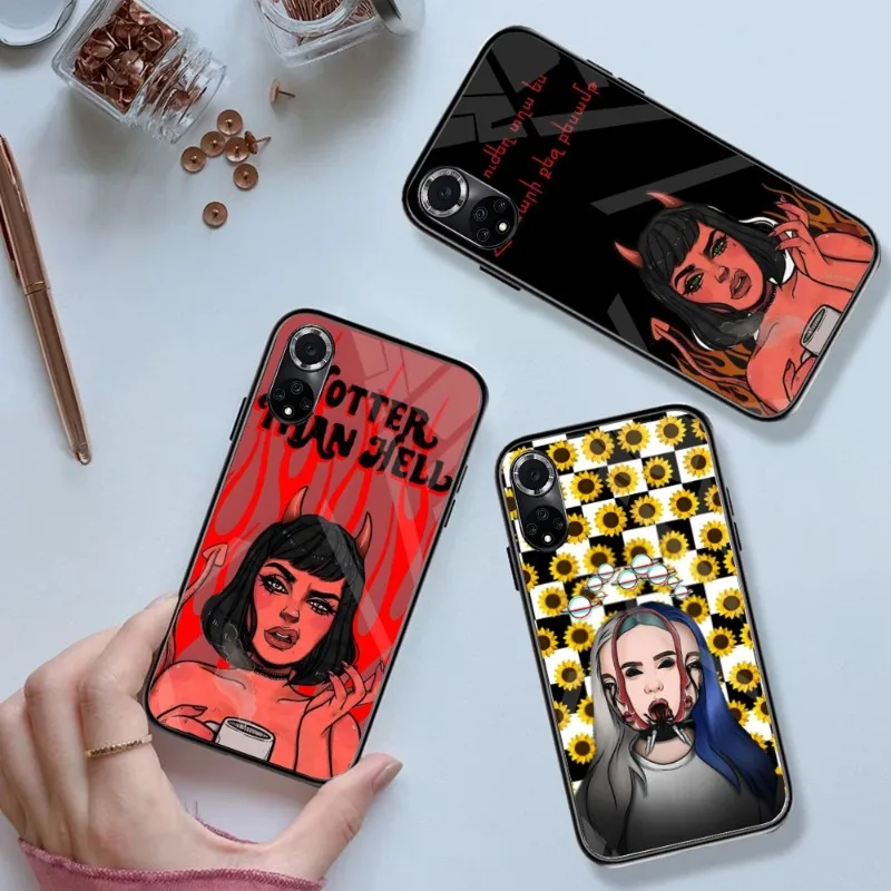 Custodia Per Telefono Fashion Devil Girl In Vetro Temperato Per Huawei Mate 60 P 40 30 20 10 Pro Plus Z P50 P9 P Smart 2021 P Plus