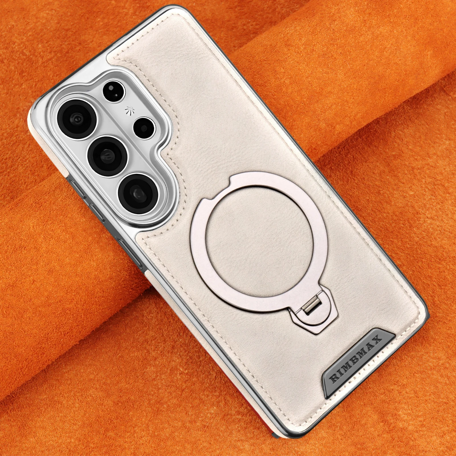 Luxury Leather Phone Case with 360° Rotating Magnetic Stand and Anti-Drop Protection