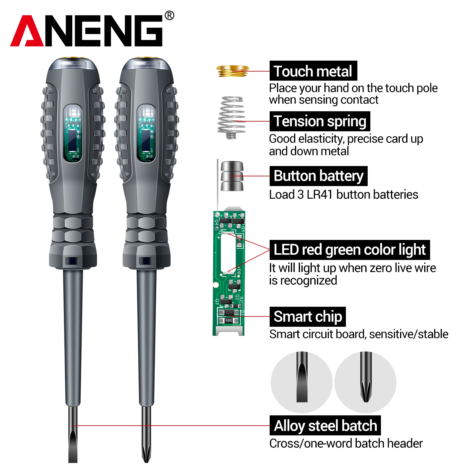 ANENG B05 2Pcs Word/Cross Screwdriver Electric Tester Pen Multi-functional House