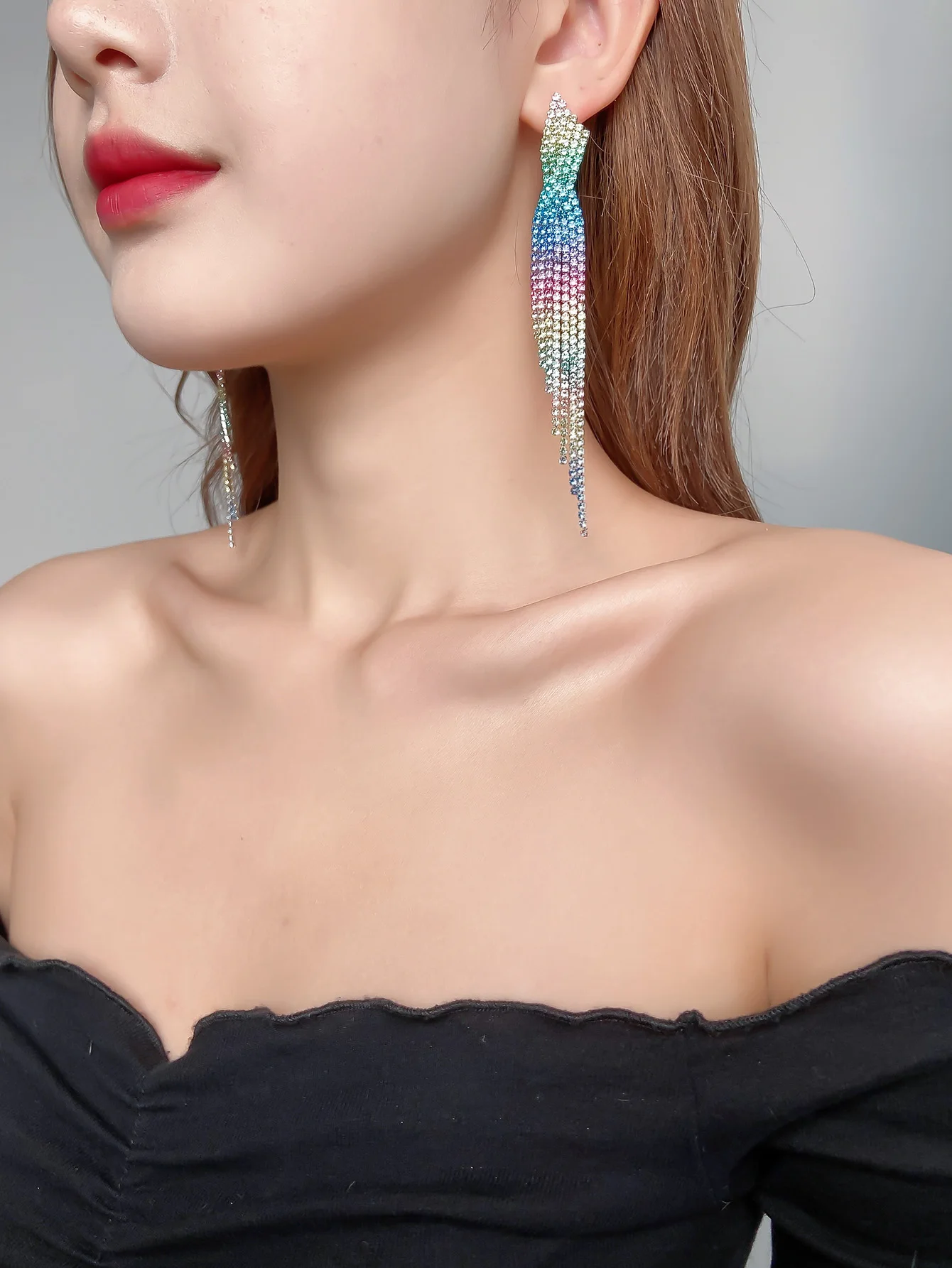 

Fashion Color Rhinestone Crystal Long Tassel Earrings For Women Bridal Drop Dangling Earrings Brincos Wedding Party Jewelry