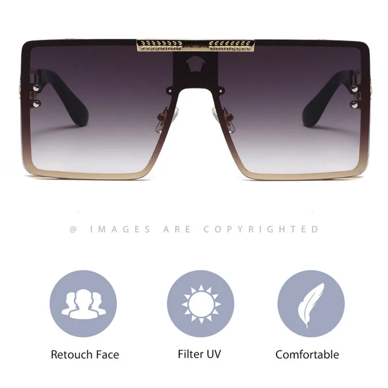 Chic Oversized Frame Sunglasses with Trendy Metal Design