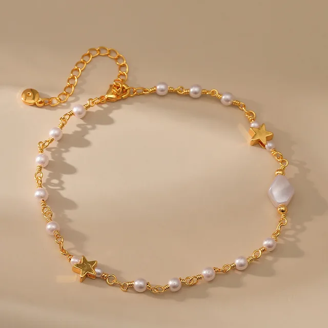 Copper Plated 18K Gold Korean Star-shaped Pearl Accessory Anklet: The Epitome of Romantic Elegance